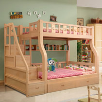 木巴现代简约梯柜子母床 松木环保实木烤漆 抽屉书架儿童家具(C314上1.0米 下1.2米)