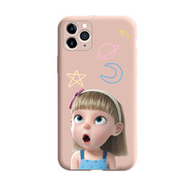 C爆火傲娇版小女孩彩绘液态仿硅胶手机壳适用iPhone 华为vivo/OPPO全系列卡通硅胶手机壳（下单备注型号）(傲娇女孩-砂粉 iphone 11PRO 5.8（摄像头精孔）)
