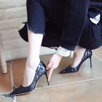 2018春季新款黑色百搭女鞋子尖头浅口鞋细跟高跟鞋欧美显瘦单鞋女(39)(黑色)