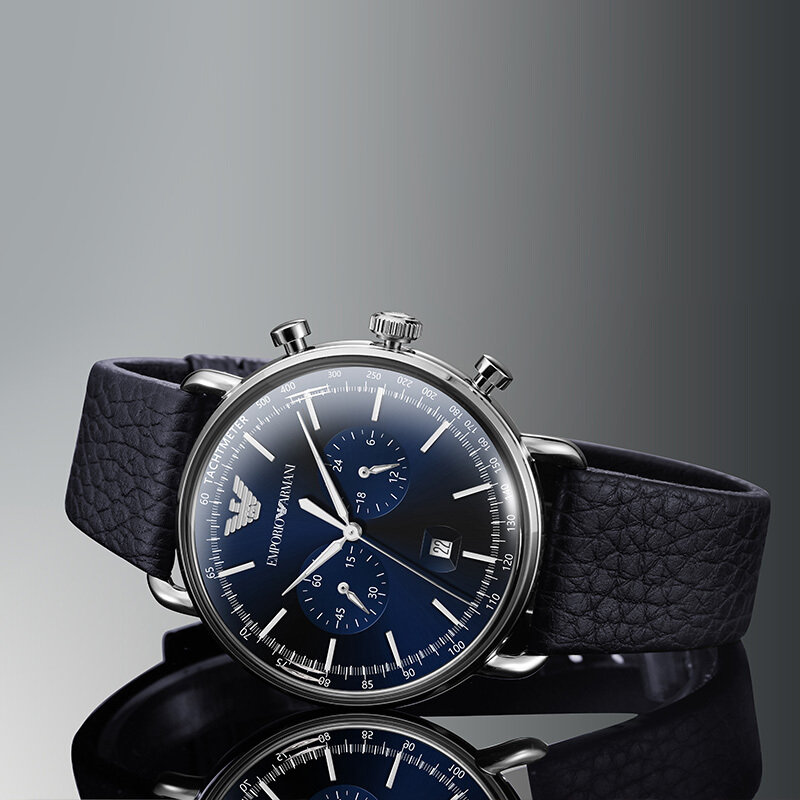 阿玛尼手表 皮质表带商务时尚石英男士腕表飞行员系列ar11105 国美