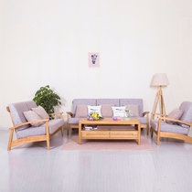 TIMI 日式组合沙发 实木单人沙发 双人沙发 三人沙发 白橡木客厅沙发 可拆洗布艺沙发(单人+双人+三人组合 原木色框架)