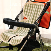 爱娜麻麻宝宝亚麻棉手推车凉席坐垫婴儿车坐垫儿童安全椅吸汗透气四季通用(绿白格 60cm*35cm)