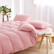 洁帛 针织纯棉四件套 床笠式四件套 适合1.8m双人床使用 温馨柔软舒适(粉条纹 颜色)