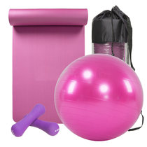 加厚防爆瑜伽球健身球加宽80cm瑜伽垫健身哑铃拉力带套装(紫色 瑜伽垫+瑜伽球)
