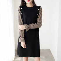 MISS LISA时尚假两件衬衣拼接针织连衣裙女装长袖宽松复古裙子67110018(黑色 M)