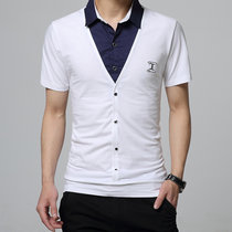 NAKECY夏季男士短袖T恤 韩版青年修身半袖衬衫领假两件体恤衫大码上衣潮(白色 5XL)