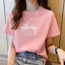 一三得衫100%纯棉短袖t恤女2022年新款宽松半袖上衣(粉红色 M)