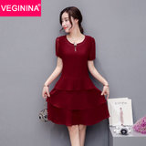 VEGININA 韩版中长款夏季大码雪纺连衣裙 9527(红色 L)