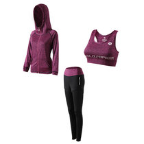 春夏季瑜伽服套装跑步速干衣长袖专业运动健身服套装瑜伽服5件套TP1275(紫红色3件套 S)