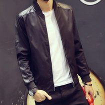 卡郎琪 男士新款韩版拼接时尚修身纯色夹克 男休闲夹克外套 KX-J08(黑色 2XL)