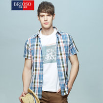 BRIOSO新款男士纯棉短袖衬衫男格子衬衣(1004BS XL)