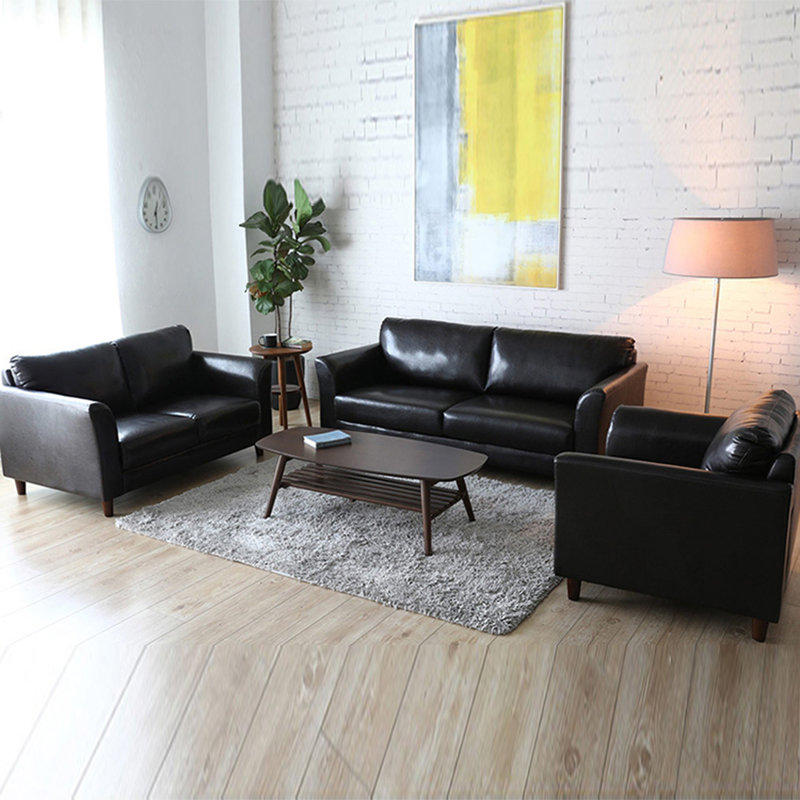 TIMI 天米 现代沙发 皮艺沙发 简约沙发组合 办公沙发 商务洽谈沙发 会客沙发(黑色 三人沙发)