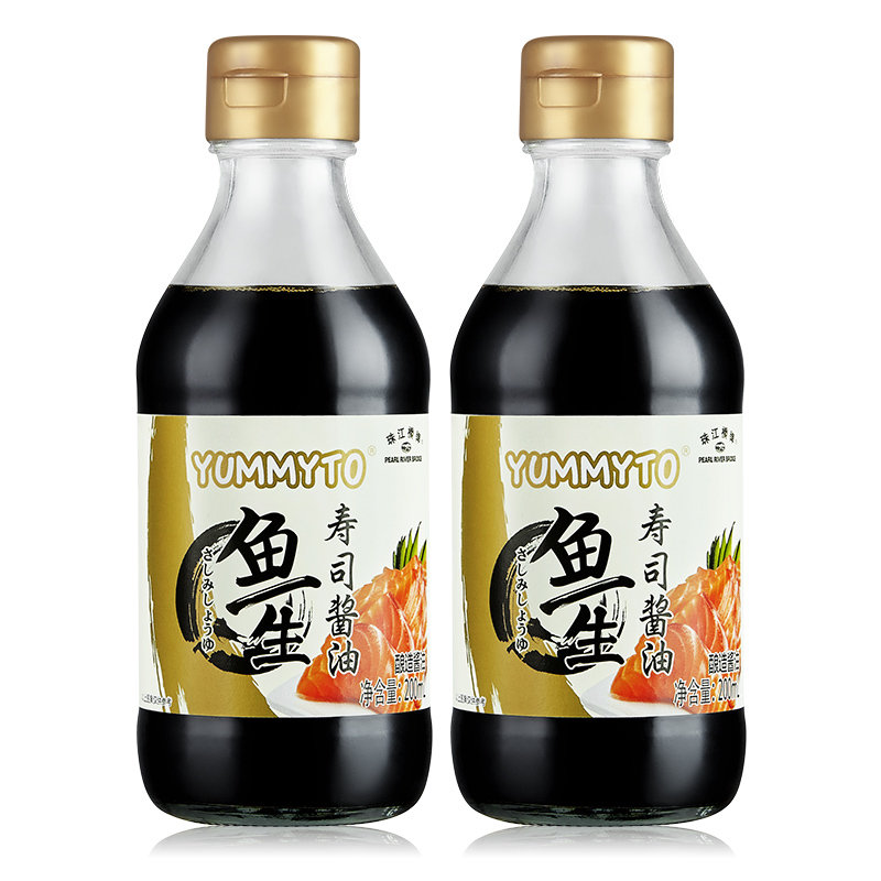 珠江桥牌鱼生寿司刺身酱油200ml2瓶日料专用海鲜小瓶家用黄豆生抽