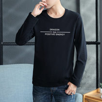 富贵鸟男士2021年秋季新款纯色印花T恤时尚都市潮流韩版百搭长袖(黑色 L)