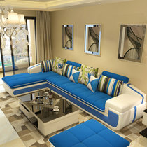 美天乐 可拆洗中小户型布艺沙发简约现代 客厅转角皮布沙发家具2.6/2.8/3.3/3.6米(深蓝色 （双+贵）2.58米+茶几+电视柜)