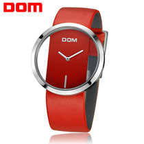 多姆（DOM）手表 时装女表 时尚简约韩版防水百搭优雅女士手表(时尚个性表盘红皮款)