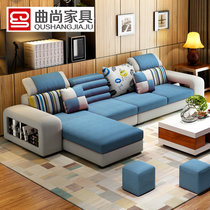 曲尚(Qushang) 沙发 布艺沙发 布沙发 客厅家具组合沙发8726(如图 四人位+脚踏+赠精美茶几+电视柜)