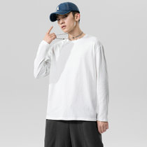 【纯棉T恤】潮磐长袖T恤男2021新款时尚休闲百搭圆领纯棉T恤(白色 XL)