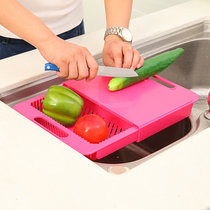 可滑动厨房沥水二合一切菜板 置物架(玫红色)