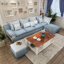 圣肯尼客厅家具沙发 简约现代沙发 双人贵妃转角组合沙发 可拆洗(浅蓝 双人位+单人位+脚踏)