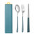 便携304不锈钢叉勺筷子餐具套装 单人装旅行出差三件套学生餐具(蓝色 3件套)