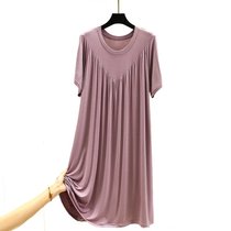 SUNTEK睡裙女士夏季短袖薄款莫代尔棉2022年新款大码中年孕妈妈家居睡衣(韩国紫)