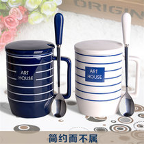 韩式陶瓷情侣水杯牛奶咖啡杯带盖带勺马克杯套装(情侣对杯 其他)