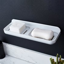 肥皂盒吸盘免打孔壁挂式浴室置物架家用卫生间创意双格沥水香皂盒(浅灰)