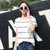 莉菲姿 2017韩版女装夏装新款宽松显瘦条纹短袖T恤(黑条 M)
