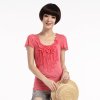 凯露禧2013夏季女装新品纯棉圆领修身纯色织花舒适 短袖T恤衫D7(粉色 S)