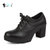 洛尚2017秋季新款低帮鞋女鞋系带2色高跟布洛克女鞋LS9323(黑色 40)
