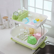 碗柜塑料架厨房沥水碗架带盖碗筷餐具收纳盒放碗碟架滴水碗盘置物架(绿色)