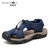 摩洛羊新品时尚男士沙滩鞋透气休闲大码牛皮凉鞋7236(深蓝 47)