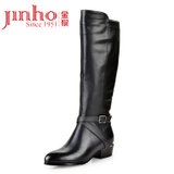金猴 Jinho 2015秋冬季新款女鞋 侧拉链高筒优雅女靴 中跟女棉鞋 皮鞋Q4998(黑色 35)