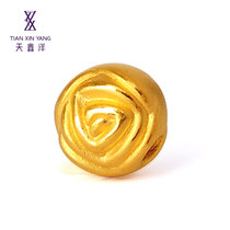 天鑫洋 足金 黄金转运珠 3D硬金工艺 玫瑰花造型转运珠 直径约1.1厘米(约1.45克)