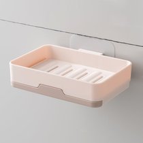 创意免打孔双层肥皂盒沥水卫生间壁挂式大号吸盘浴室香皂肥皂盒架(单层卡其色 (送原装备用贴))