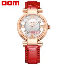多姆（DOM）手表 女表 时尚潮流休闲皮带性感红防水石英表女士手表
