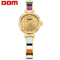 多姆（DOM）手表 女表 韩版潮流时尚个性七彩精钢带休闲 防水石英表女士手表