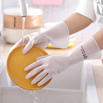 家务洗碗手套加绒手套透白洗衣防水塑胶皮家用清洁橡胶防滑耐用厨房洗菜(透白01款均码（M） 10双装)