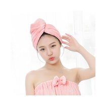 吸水干发帽 珊瑚绒加厚擦头发速干帽子 韩版纯色可爱包头成人浴帽(淡粉 63*39cm)