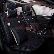 女士汽车坐套夏季沃尔沃XC90专用全包座垫套冰丝仿手编2017/16 咖色豪华版--带一对(黑色豪华版--带一对头枕一对腰靠)