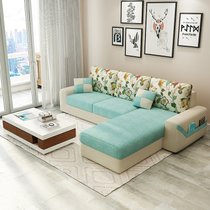 紫茉莉布艺沙发 小户型组合沙发简约现代可拆洗三人位客厅转角沙发 家具(三位+普通脚踏送茶几)