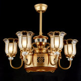 欧菲玛丽 全铜风扇吊灯欧式大气LED客厅灯负离子灯具(暖色光源 6头80*70CM)