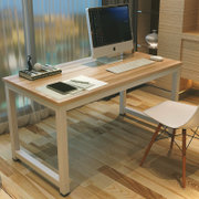 悠佰 电脑桌台式桌家用学习桌书桌简约现代钢木双人办公桌(浅胡桃+白架子 100cm*50cm)