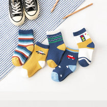 【五双装】KOUDOO儿童袜子秋冬新款加厚保暖卡通中筒棉质毛圈袜(XL码（约9-12岁） QZ-红绿灯毛圈)