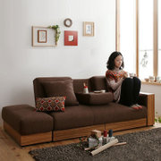 奥古拉家具 布艺沙发 日式小户型组合沙发床 多功能折叠沙发 可拆洗带储物(咖啡色布 不拆洗脚踏不收纳)