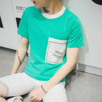卓狼2016新款纯色圆领男士短袖T恤衫韩版大口袋半袖t恤男潮T55(绿色 L)