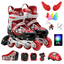 美洲狮（COUGAR）MS757 可调闪光轮滑鞋儿童套装男女直排溜冰鞋旱冰鞋(红色 M码33-36码)