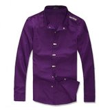 UYUK/有衣有靠 韩版休闲立领衬衫 铁纽扣衬衫H7074(紫色 XL)