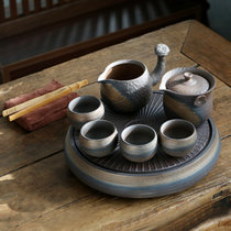 复古粗陶茶具套装 家用陶瓷茶杯茶壶粗陶简约功夫茶具套装(粗陶一壶四杯（款式七）)